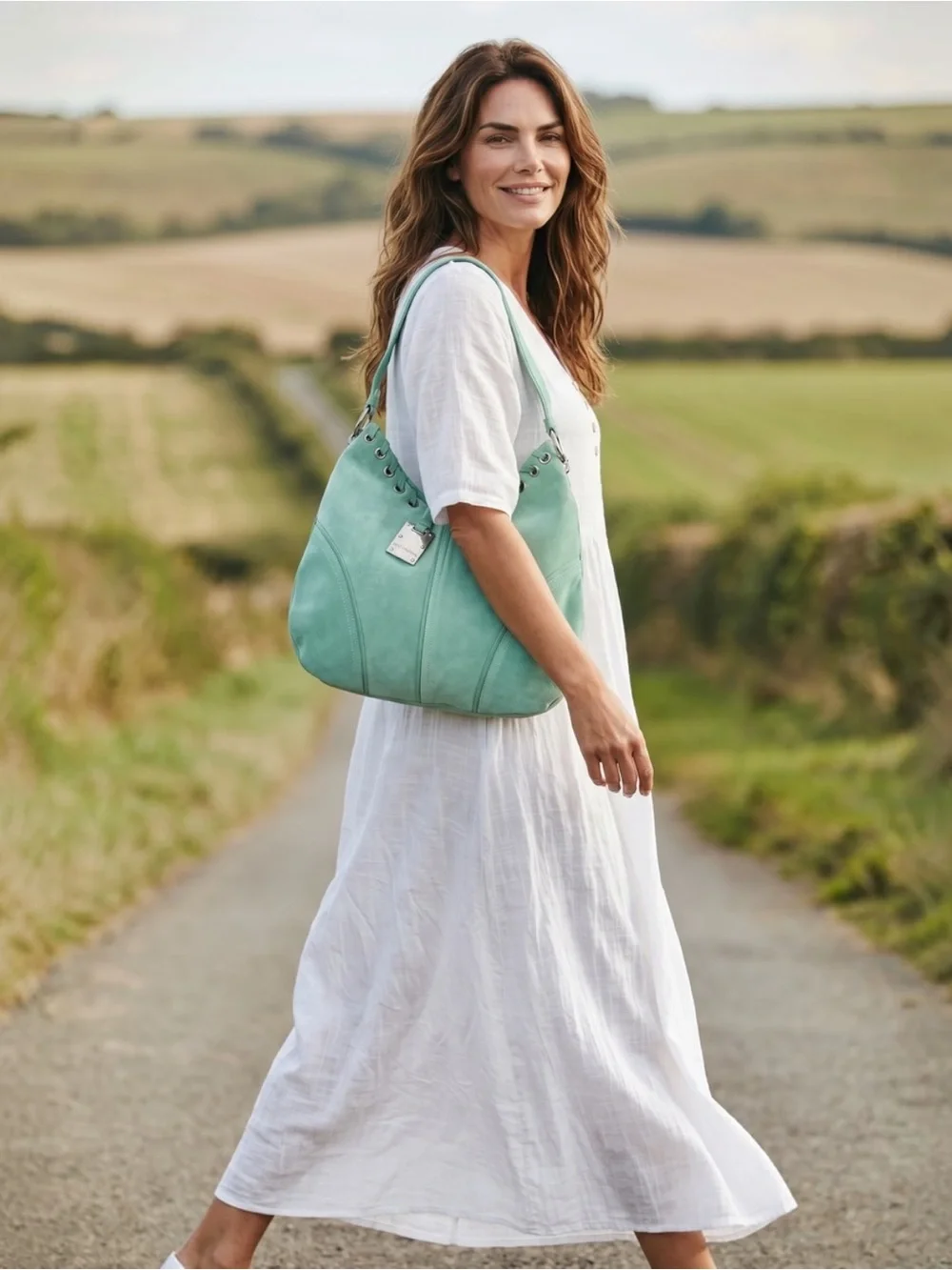 Sergio Rossi Mint Green Suede Hobo Shoulder Bag Grommet Hardware Italy Vintage